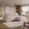 Canapé d'angle convertible avec coffre en velours côtelé épais beige - Angle droit