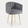Chaise fauteuil en velours gris et pieds dorés