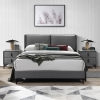 Lit double en velours gris foncé 140x190 cm
