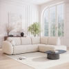 Canapé d'angle convertible avec coffre en tissu bouclette beige - Angle droit
