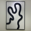 Tableau peinture à l'huile blanc avec boules noires en relief - 80x120 cm