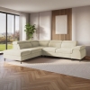 Canapé d'angle convertible avec coffre de rangement en velours beige - Angle gauche