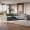 Canapé d'angle convertible avec coffre de rangement en velours gris - Angle gauche