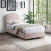 Lit simple en velours rose pieds en bois 90x190 cm