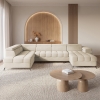 Canapé panoramique convertible matelassé avec coffre en velours beige - Angle droit