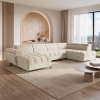Canapé panoramique convertible matelassé avec coffre en velours beige - Angle gauche