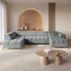 Canapé panoramique convertible matelassé avec coffre en velours gris - Angle droit
