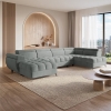 Canapé panoramique convertible matelassé avec coffre en velours gris - Angle gauche