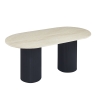 Table à manger en marbre composite beige pieds noir 6 personnes
