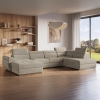 Canapé panoramique convertible avec coffre en velours taupe - Angle gauche