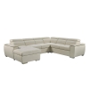 Canapé panoramique convertible en tissu beige avec coffre de rangement - Angle gauche