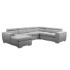 Canapé panoramique convertible en tissu gris clair avec coffre de rangement - Angle gauche