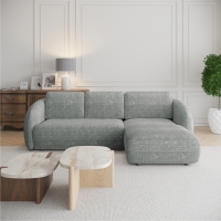 Canapé d'angle convertible avec coffre en tissu gris - Angle droit