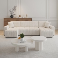 Canapé panoramique convertible avec coffre en velours côtelé beige