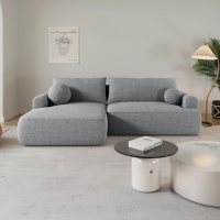 Canapé d'angle convertible en tissu bouclette gris - Angle gauche