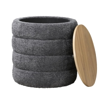 Pouf coffre effet peau de mouton gris foncé et bois