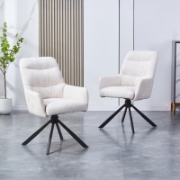 Lot de 2 chaises pivotantes en tissu beige pieds en métal noir
