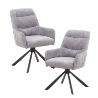Lot de 2 chaises pivotantes en tissu gris pieds en métal noir