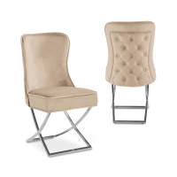 Lot de 2 chaises en velours beige pieds en métal argenté