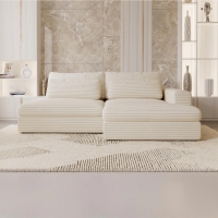 Canapé d'angle convertible avec coffre en velours gros côtelé beige - Angle droit