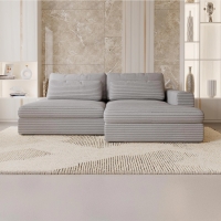 Canapé d'angle convertible avec coffre en velours gros côtelé gris clair - Angle droit