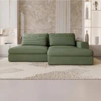 Canapé d'angle convertible avec coffre en velours gros côtelé vert - Angle droit