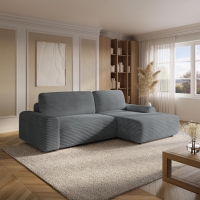 Canapé d'angle convertible avec coffre en velours côtelé épais gris foncé - Angle droit
