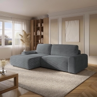 Canapé d'angle convertible avec coffre en velours côtelé épais gris foncé - Angle gauche