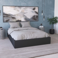 Lit sommier relevable avec coffre en simili cuir noir 160x200