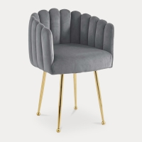 Chaise fauteuil en velours gris et pieds dorés