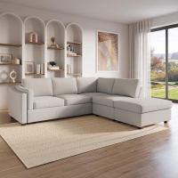 Canapé d'angle convertible avec coffre en tissu beige - Angle droit