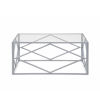 Table basse rectangulaire en verre et métal argenté