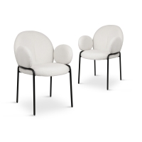 Lot de 2 chaises effet peau de mouton blanc avec accoudoirs