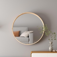 Miroir mural rond 80x80 cm couleur chêne vieilli