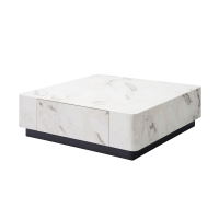 Table basse carrée XL 2 tiroirs en marbre d'ingénierie blanc et noir