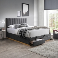 Lit double en tissu gris anthracite avec coffre et tiroir 140x190 cm