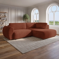 Canapé d'angle convertible et coffre velours côtelé épais terracotta- Angle droit