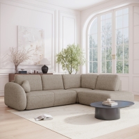 Canapé d'angle convertible avec coffre en tissu bouclette taupe - Angle droit
