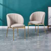 Lot de 2 chaises en tissu beige pieds en métal doré