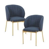 Lot de 2 chaises en tissu bleu pieds en métal doré