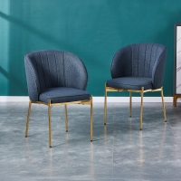 Lot de 2 chaises en tissu bleu pieds en métal doré