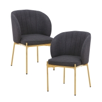 Lot de 2 chaises en tissu noir pieds en métal doré