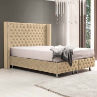 Lit coffre en tissu velours beige 140x190 cm ELSA