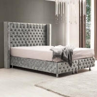 Lit coffre en tissu velours gris 180x200 cm ELSA