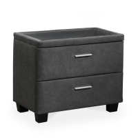 Table de chevet 2 tiroirs en tissu anthracite plateau en verre trempé