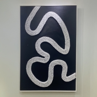 Tableau peinture à l'huile noir avec boules blanches en relief - 80x120 cm