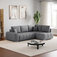 Canapé d'angle convertible avec coffre en tissu gris - Angle droit