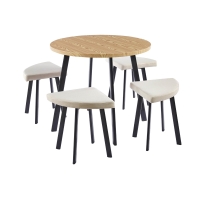 Ensemble table à manger en bois avec 4 tabourets beige