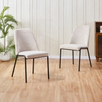 Lot de 2 chaises en tissu bouclette beige pieds en métal noir