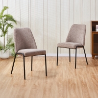 Lot de 2 chaises en tissu bouclette taupe pieds en métal noir